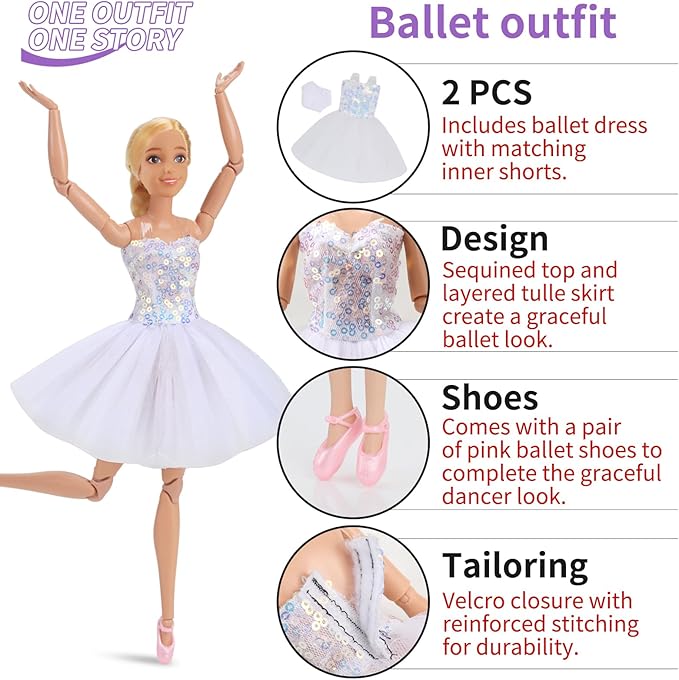 11.5 inch Themed Doll Clothes & Accessories – Educational Role Play Gift Set for Girls with 5 Outfits (Christmas, Wedding, Graduation, Mermaid, Ballet), 1 Puppy, 5 Shoes & 3 Headbands (No Doll)