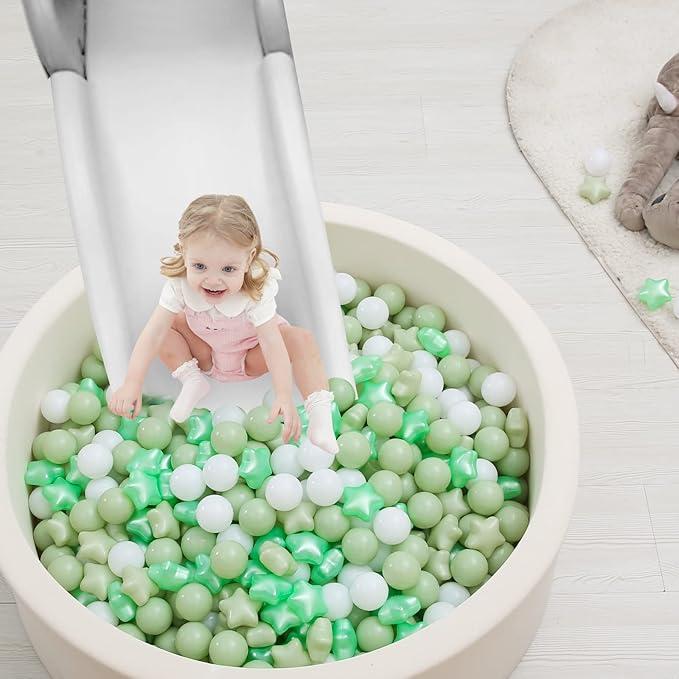 TRENDPLAY Star Ball Pit Balls for Toddlers -50 100 200 Count Star Balls Different Shapes, Non-Toxic Plastic Balls for Safe Play, Boys Girls Festival Party Decoration