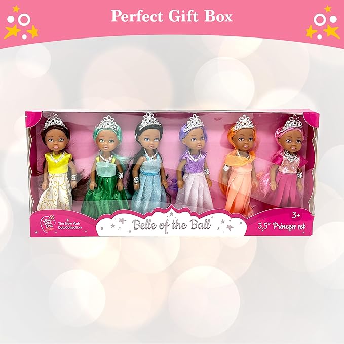Little Dolls Set with Mini Princess Dolls for Girls – Princess Toy Dolls for Dollhouse –Small Doll Mini Princess Figures with Tiaras, Hair Accessories