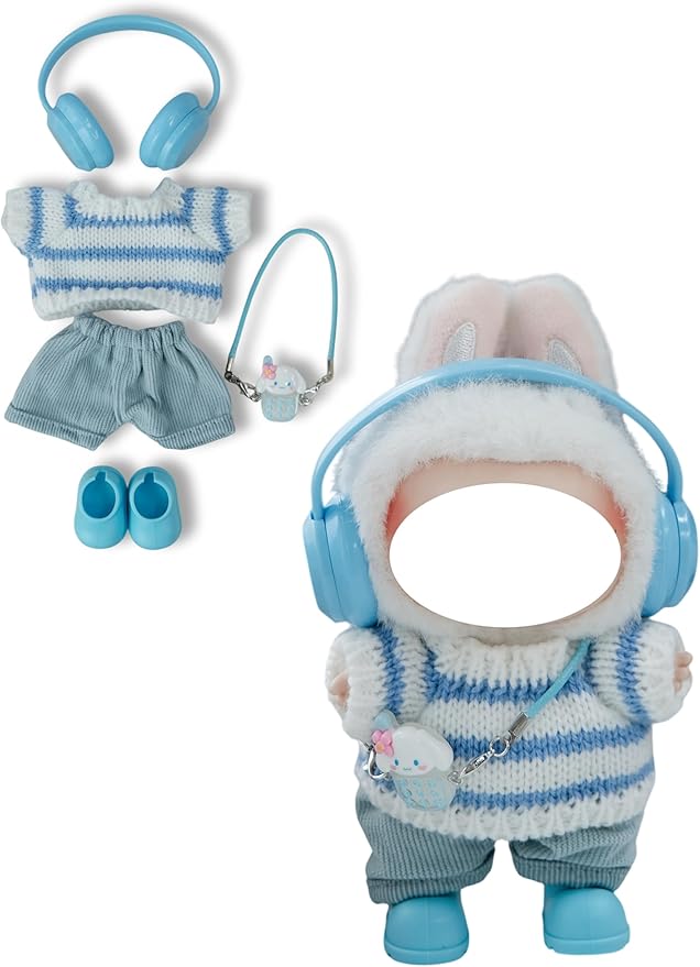 Clothes for 17cm Doll, 5 pcs Set Doll's Outfits Luxury Dress Shirt Pants Headset Shoes Accessories Fashion Stylish Adorable Dolls Clothes (No Doll) (Cloud Blue)