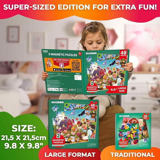 QUOKKA Magnetic Puzzles for Toddlers 2-4 – 2x48 Pieces Travel Games for Kids Ages 3-5 – Forest & Farm Animals Magnetic Puzzles for Kids Ages 4-8 – Educational Puzzle Gift Toy for Boys and Girls