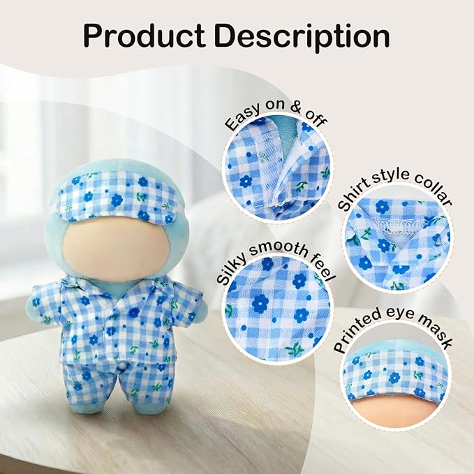 2 Sets 17cm Doll Clothes, 17cm Doll Pajamas Outfit with Accessories, Good Night Bedding Pajamas Clothes Set, Sleep Pants Eye Masks, Dress Up Outfit for Collectors, Gift for Women