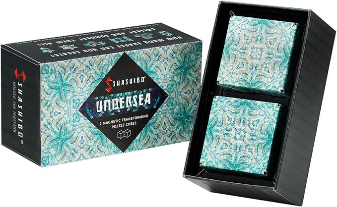 Shashibo Shape Shifting Box - Award-Winning, Patented Fidget Cube w/ 36 Rare Earth Magnets - Transforms Into Over 70 Shapes, Gift Box, Download Fun in Motion Toys Mobile App (Undersea, 2 Pack)