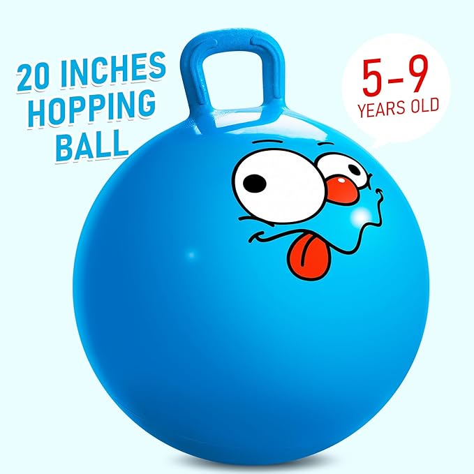 U&C Planet Hopper Ball 20 inches Bouncy Ball with Handle for Kids Age 5-9 Hoppity Hop Sit and Bounce Jumping Hopping Toy with Pump and Gift Box Great Gift for Birthday Christmas, Blue