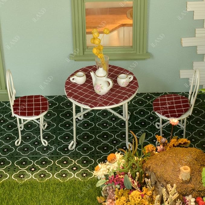 iLAND Dollhouse Flooring on 1/12 Scale 1/6 Scale, Miniature Dollhouse Accessories, 60pcs Double-Sided Dollhouse Floor Tiles (Advanced French Green Floral & Colorful Terrazzo)