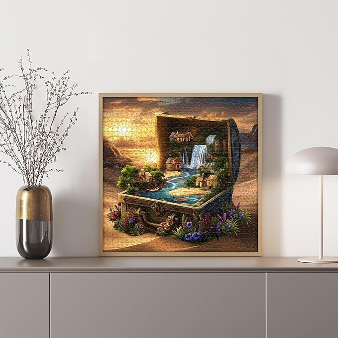 Fantasy Treasure Chest Puzzle for Adults, Nature Scenery Desert Flower Jigsaw Puzzle 1000 Pieces, Magic Scenic Floral Challenge Puzzle