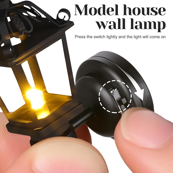 Ipetboom 2pcs Mini Wall Lamp Dollhouse Accessories - 1/12 Scale Decorative Model House Lighting Small Wall-Mounted Lamps for Miniature Doll House Scene Tiny Home Decoration- Black