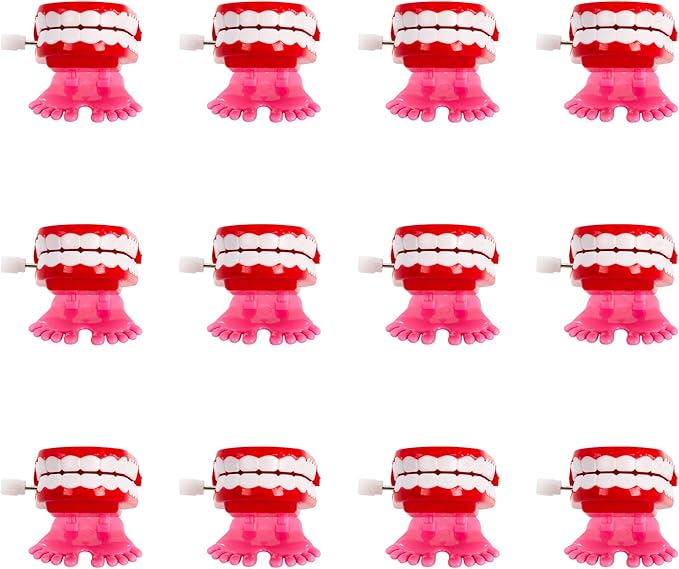 Windy City Novelties – 12 Pack Wind-Up Chattering Teeth with Feet – Fun Novelty Toys for Kids’ Parties, Pranks, and Gag Gifts