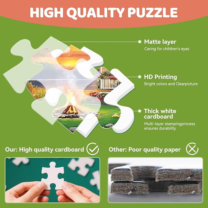 300 Piece Puzzle for Adults, Large Piece Elderly Jigsaw Puzzle, Lakeside Villa with Cat and Garden, Family Kids and Adults Fun Gift, 20.5x15 in