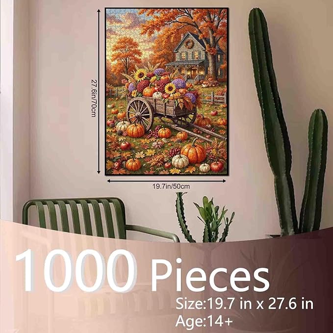 Farmhouse Autumn Jigsaw Puzzle 1000 Pieces for Adults Fall Harvest Puzzle Thanksgiving Relaxation Activity Perfect for Family Game Nights Suitable for All Puzzle Toy Enthusiasts 19.7 "x 27.6 "