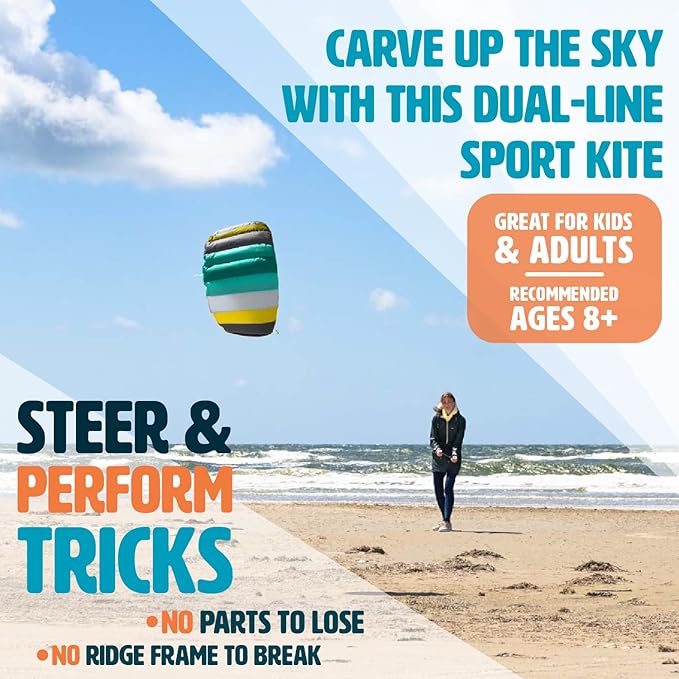 HQ Symphony Beach III 1.3 Stunt Kite, Aqua, Dual Line Foil Sport Kite