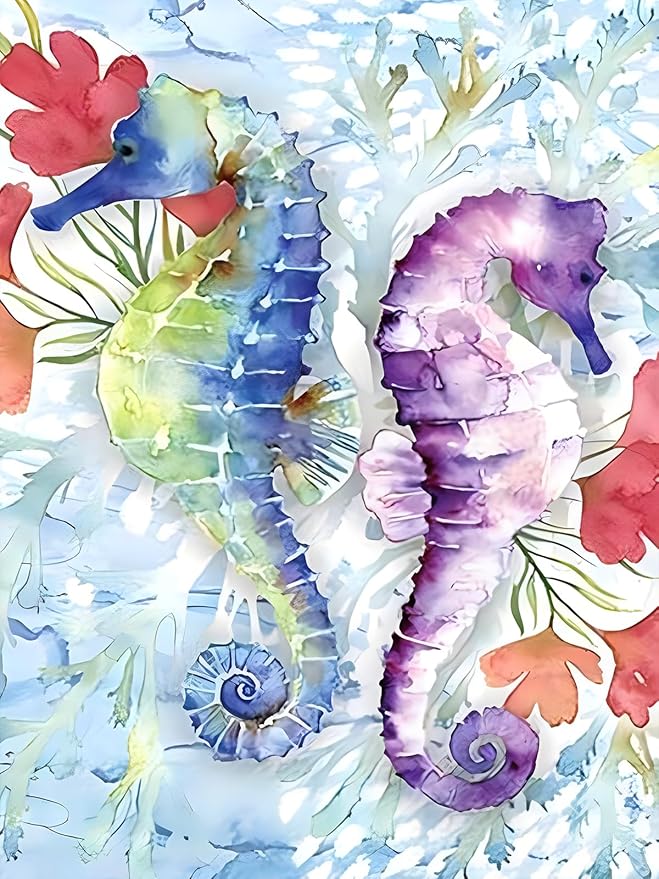 1000 Pieces Jigsaw Puzzle for Adults,Floral Seahorse Wood Jigsaw Puzzle,Brain Challenge, Educational Game, Relaxation, Family Activity, Pastime, Entertainment Activity, Decorative Puzzle