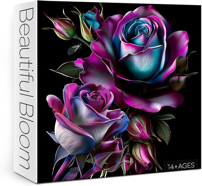 Purple Rose Art Puzzles for Adults 1000 Pieces, Beautiful Flower Plant Jigsaw Puzzles, Impossible Challenging Gradient Aesthetic Floral Puzzle
