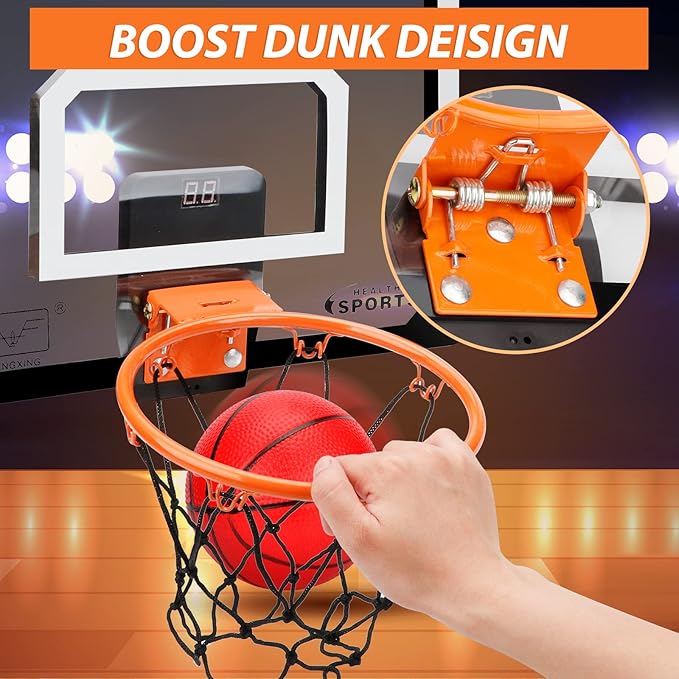 Mini Indoor Basketball Hoop for Kids Adults, Small Basketball Hoop Over The Door Mini Hoop with 4 Balls, oost Wall Mount Hoop Sport Game Interactive Toys Gift for Boys Age 3-12