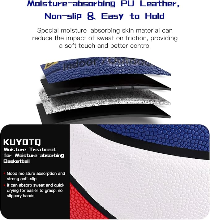 KUYOTQ Kids Youth Adult Size 3/4/5/6/7 (22/25.5/27.5/28.5/29.5") Basketball Premium Rubber or Faux Leather Basketball Indoor Outdoor Basketball for Boys Girls Womens Mens Basketball Gifts (Deflated)