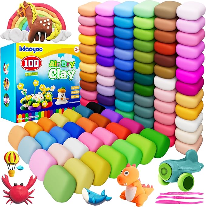 Air Dry Clay, 100 Colors Modeling Clay for Kids, Safe & Non-Toxic, DIY Model Art & Crafts Toys with Sculpting Tools, Home Party Favors, Birthday Toys Gift for Ages 3-12 Boys & Girls