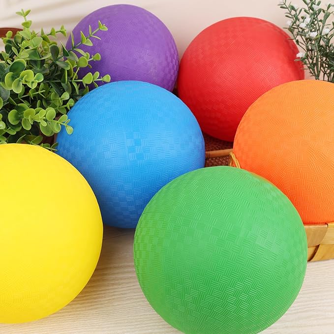 LovesTown 6PCS Playground Balls with Air Pump, 8.5inch Inflatable Dodge Ball Colorful Handball Rubber Kickball