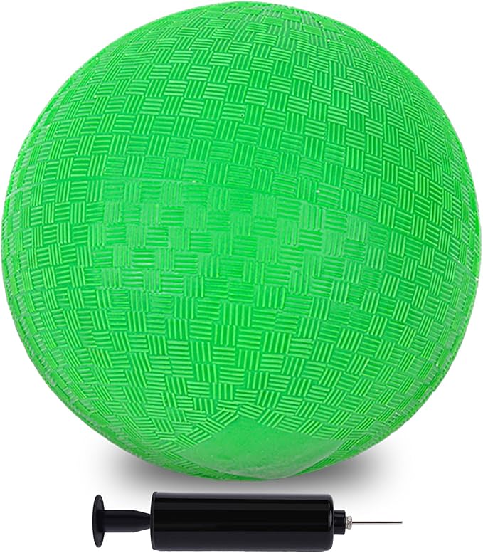 LovesTown Inflatable Playground Ball, 8.5 Inch Dodgeballs Kickballs with Air Pump, for 4 Square Ball Games, Sports Toys, Green