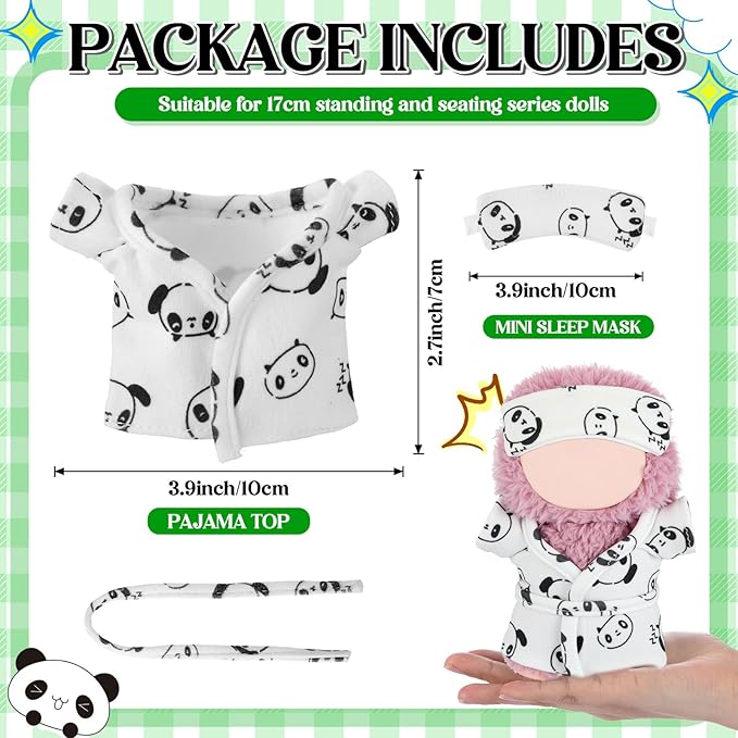 Simgoing 17cm Doll Clothes Pajamas Set with Eye Mask Good Night Bathrobe, Bathrobe Belt Outfit Gifts Fits Most 17cm Dolls Accessories for DIY Dress up Lovers (Funny Panda)