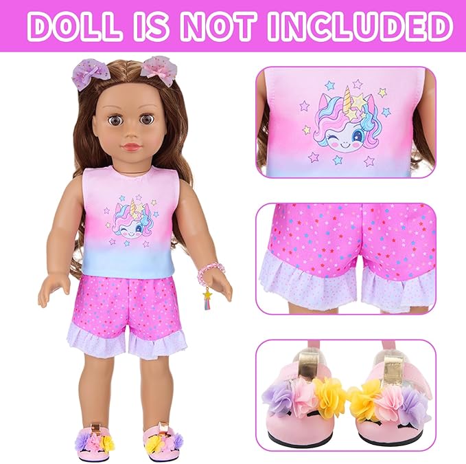 UNICORN ELEMENT 18 Inch American Doll Unicorn Seated Backpack Set and Accessories Include Clothes,Carrier,Shoes,Cell Phone,Stickers Totol 9 pcs(Doll Not Included)