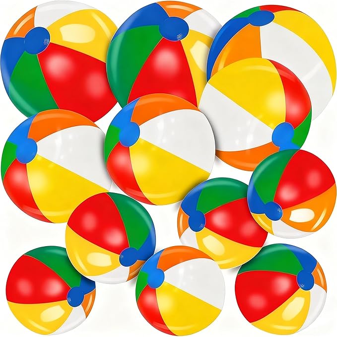 [ 22''+17''+14'' ] 12 Pack Rainbow Beach Balls Bulk, Inflatable Swimming Pool Toys Beach Ball for Kids Birthday Party Favors Outdoor Summer Games Hawaiian Tropical Luau Themed Pool Party Decorations