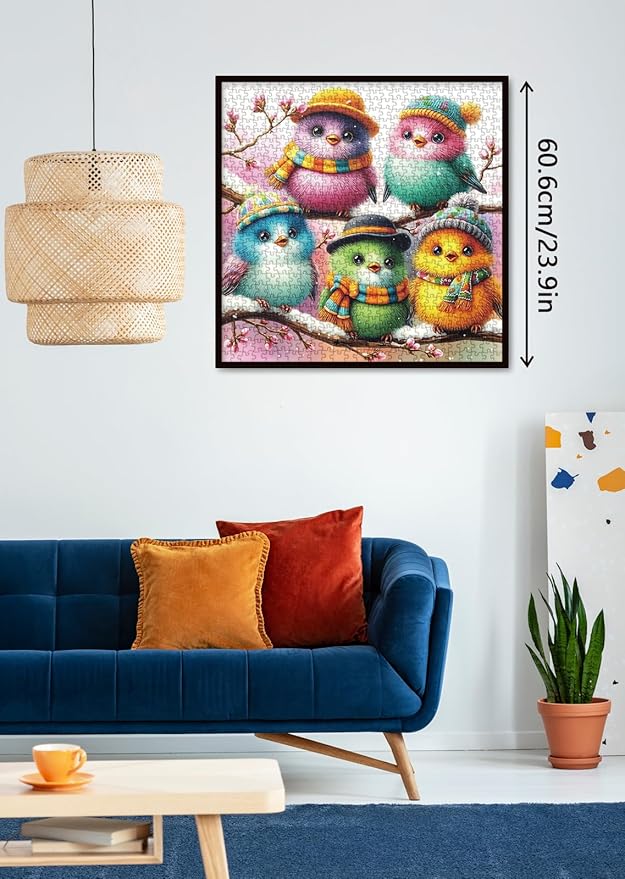Colorful Bird Hat Puzzles for Adults 1000 Pieces Nature, Cute Chicken Flower Art Jigsaw Puzzles, Pretty Wildlife Impossible Hard Difficult Challenging Puzzle
