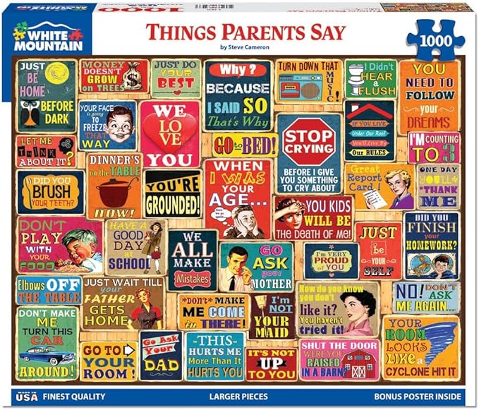 White Mountain 1000 Piece Jigsaw Puzzle Nostalgic Quotes Collage Puzzles with Large Pieces for Adults and Family 24"x30" - Things Parents Say