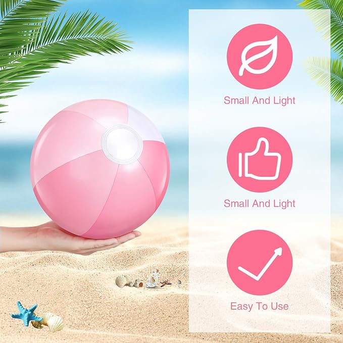 Realspring 12 Pcs Pastel Inflatable Beach Balls Kids Bulk Stripe Jumbo Big Beach Balls Pool Floating Toy for Adult Water Game Baby Shower Birthday Summer Swimming Party (Pink and White,12.5 Inch)