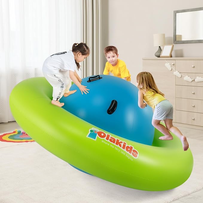 OLAKIDS 8FT Inflatable Dome Rocker Bouncer, Outdoor Kids Giant Roll and Play Seesaw Rocker with 6 Secure Handles, Max Weight 250 LBS, Toddlers Climbing Toy Backyard Play Center Equipment
