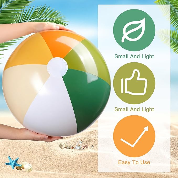 Realspring 12 Pcs Pastel Inflatable Beach Balls Kids Bulk Stripe Jumbo Big Beach Balls Pool Floating Toy for Adult Water Game Baby Shower Birthday Summer Swimming Party (Orange and Green,26.5 Inch)