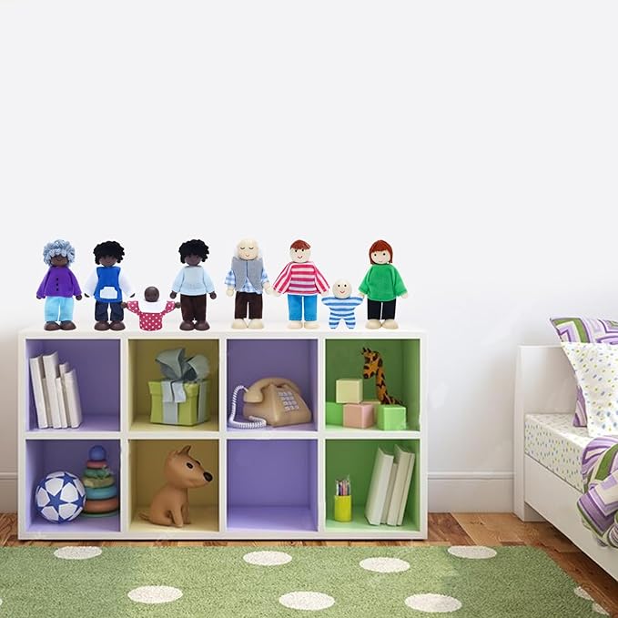 ONEST 10 Pieces Wooden Dollhouse Family Set Mini People Figures Sets Dollhouse Dolls Wooden Doll Family Pretend Play Figures Accessories for Pretend Doll House