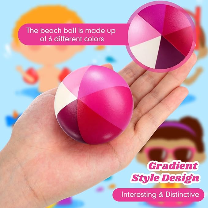 Jerify 24 Pcs Mini Beach Stress Balls 2.5 Inch Foam PU Relief Stress Mini Rainbow Blow up Beach Balls Toys for Girls Boys Birthday Hawaiian Party Favors Summer Pool Games(Gradient Purple)