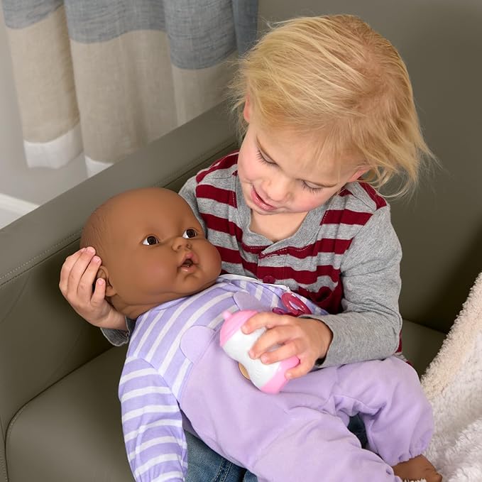 JC Toys ‘Lots to Cuddle Babies’ African American 20-Inch Purple Soft Body Baby Doll and Accessories Designed by Berenguer