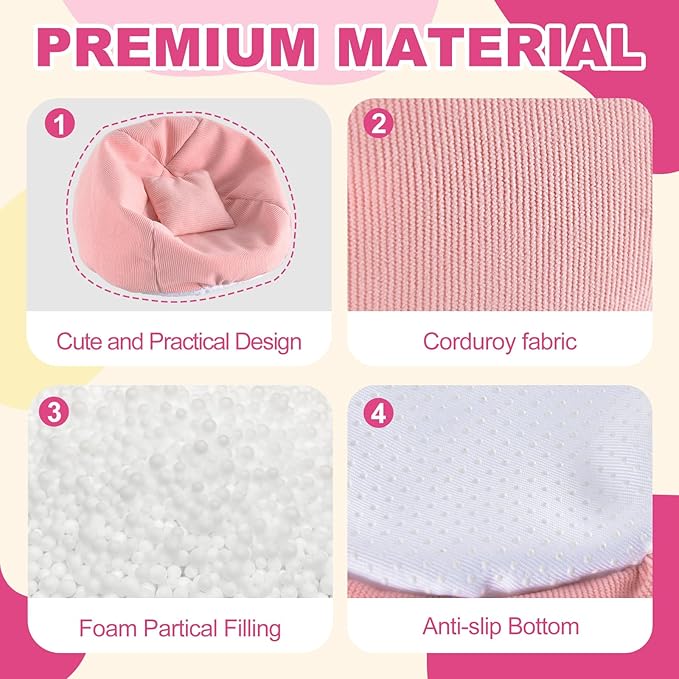 Doll Car Seat for LABUBU, Handmade Bean Bag Sofa with Blue Earphone, Anti-Slip Bottom，Cute Dispaly Accessories for 5.9-6.7in Dolls(Pink)