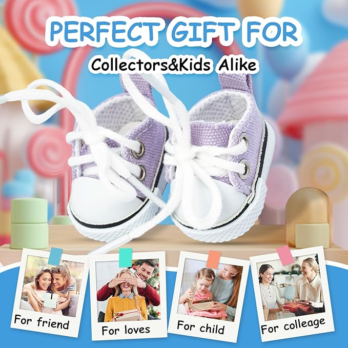 Mini Doll Shoes, 1 Pair Cute Lace Up Canvas Sneakers Compatible for 17cm/15cm Doll Shoes Toy Outfit Accessories (Purple)