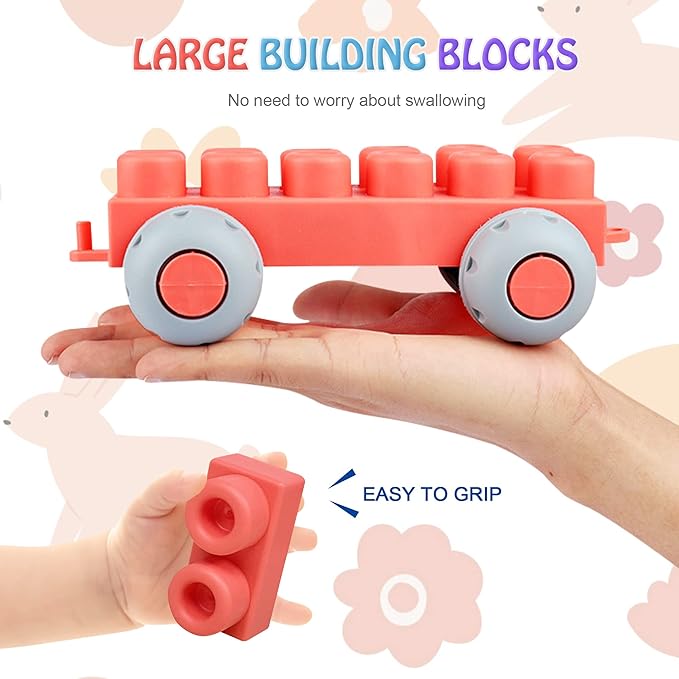Baby Soft Blocks Building Block Toys, Blocks for Babies 6 Months and Up STEM Educational Toddler Gifts, Baby Soft Rubber Blocks Big Building Blocks Sensory Toys, 46PCS