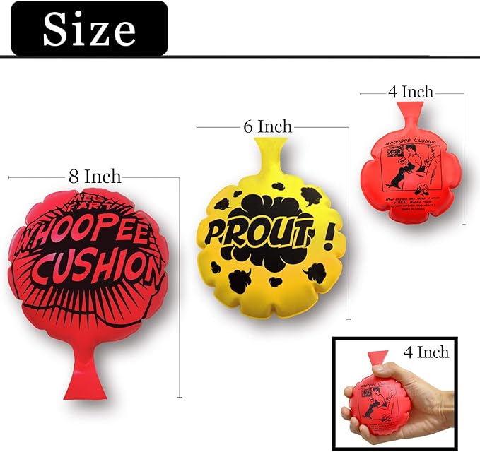 [3 Pack]Whoopee Cushion for children over 3 yrs,Woopie Cushion Party Favor for [4,6,8 Inch][No Automatic Inflation][Reward][Prank Gag][Novelty Trick Joke]Gift and Toy for Kids Children Office Home