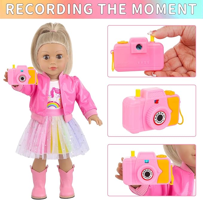 18" Doll Accessories Suitcase Doll Travel Playset Rainbow Style for Kid Christmas Birthday Gifts