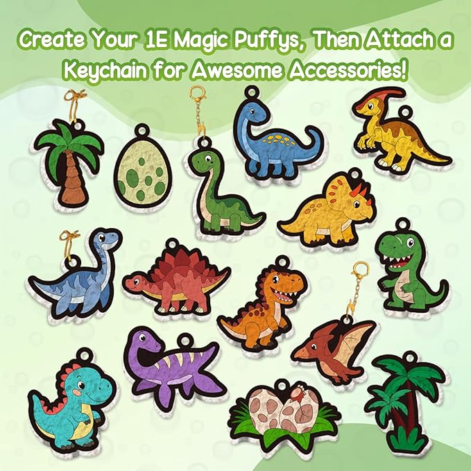 Taotuo Magic Foam Texture Painting Kit - Dinosaur Theme 3D Art Puffy Paint Kit,15 Mess-Free Paint by Number Craft for Kids Ages 3-10