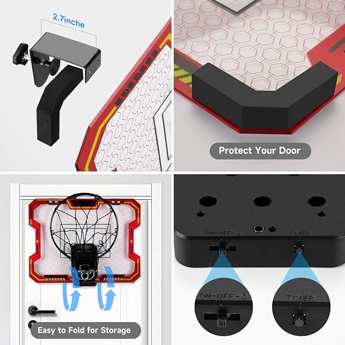 Basketball Hoop Indoor for Kids(4-12 Years Old), Over The Door Basketball Hoop with Scoring, Countdown and Music Accompaniment, Christmas Toys