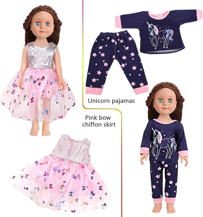 10 Sets of 18 Inch American Doll Clothes, Including 10 of Doll Clothing Dress Outfits for American Dolls, Birthday Gifts for Kids