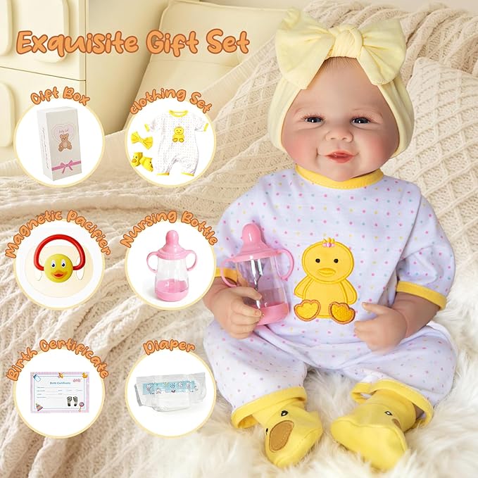 GYIPFIPA Reborn Baby Dolls, 18-Inch Cute Soft Realistic Newborn Baby Dolls Poseable Real Life Lifelike Baby Doll w/Doll Accessories for 3+ Year Old Girls