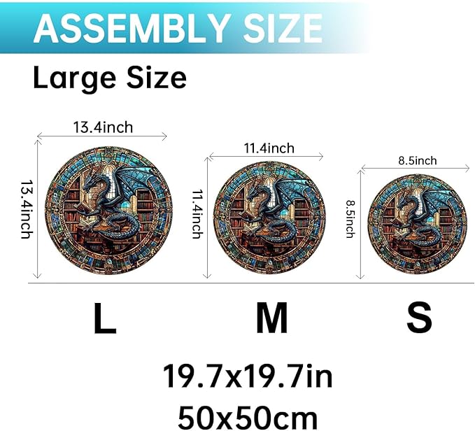 Jigfoxy Wooden Puzzles for Adults, Dragon's Library Wood Puzzles Adult, Unique Animal-Shaped Wooden Jigsaw Puzzles, Christmas Thanksgiving Gifts for Family and Friends (S-8.5 * 8.5in-100pcs)