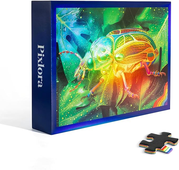 Unique Jigsaw Puzzles 1000 Pieces for Adults, Laser Rainbow Reflection Unique Puzzles, Cool Puzzles for Adult in Game Night, Beetle Theme, Unique Gifts for Puzzle Lovers