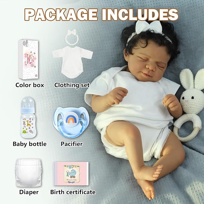 SCOM Reborn Baby Dolls Black Boy- 18 Inch Realistic Newborn Dolls Newborn Baby Dolls African American Real Life Baby Gift for Kids Age 3