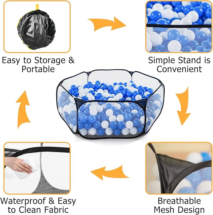 STARBOLO Kids Ball Pit Play Tent, Children Ball Pit Tent Foldable Ball Pits for Toddlers Ball Pool Crawl Fence Indoor Outdoor for Boys Girls,Balls Not Included (Black)