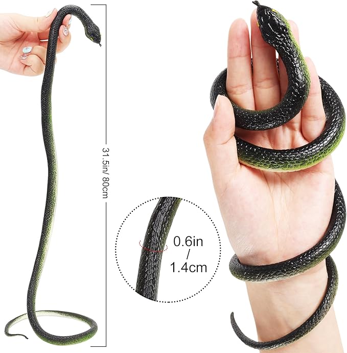 4 Pcs Realistic Snakes Rubber Plastic Snakes Prank Snake for Party Decor, Tricking People, Garden Props Decorations, 31.5in