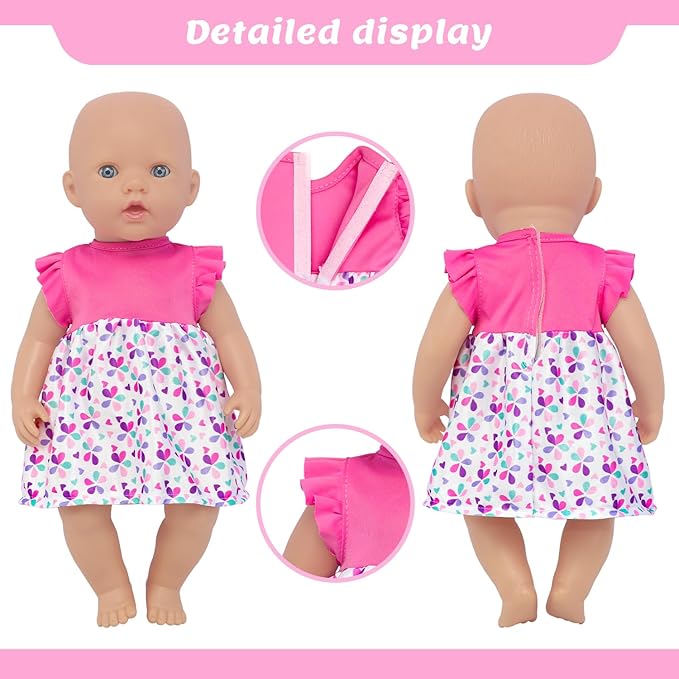 ECORELF 4 Set Baby Doll Clothes for 13-16 Inch Dolls, 6 Pcs 14 Inch Doll Clothes Accessories Dress Outfits Include Skirts, Top, Pants, Jumpsuit