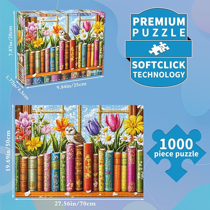 Jigsaw Puzzles for Adults 1000 Piece Puzzle for Adults 1000 Pieces Puzzle 1000 Pieces-Books and Flowers