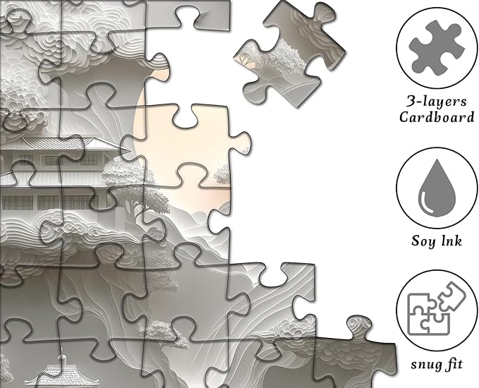 Impossible Landscape Puzzles for Adults 1000 Pieces，White Paper Art Mountain Puzzles Clouds Moon Scenery,Unique Scenic Nature Jigsaw Puzzles Building, Hard Difficult Challenge for Adult